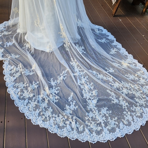 EXCLUSIVE BRIDALS by A.C.E. Ivory Lace Strapples Mesh Wedding Dress Fits S - Picture 10 of 15